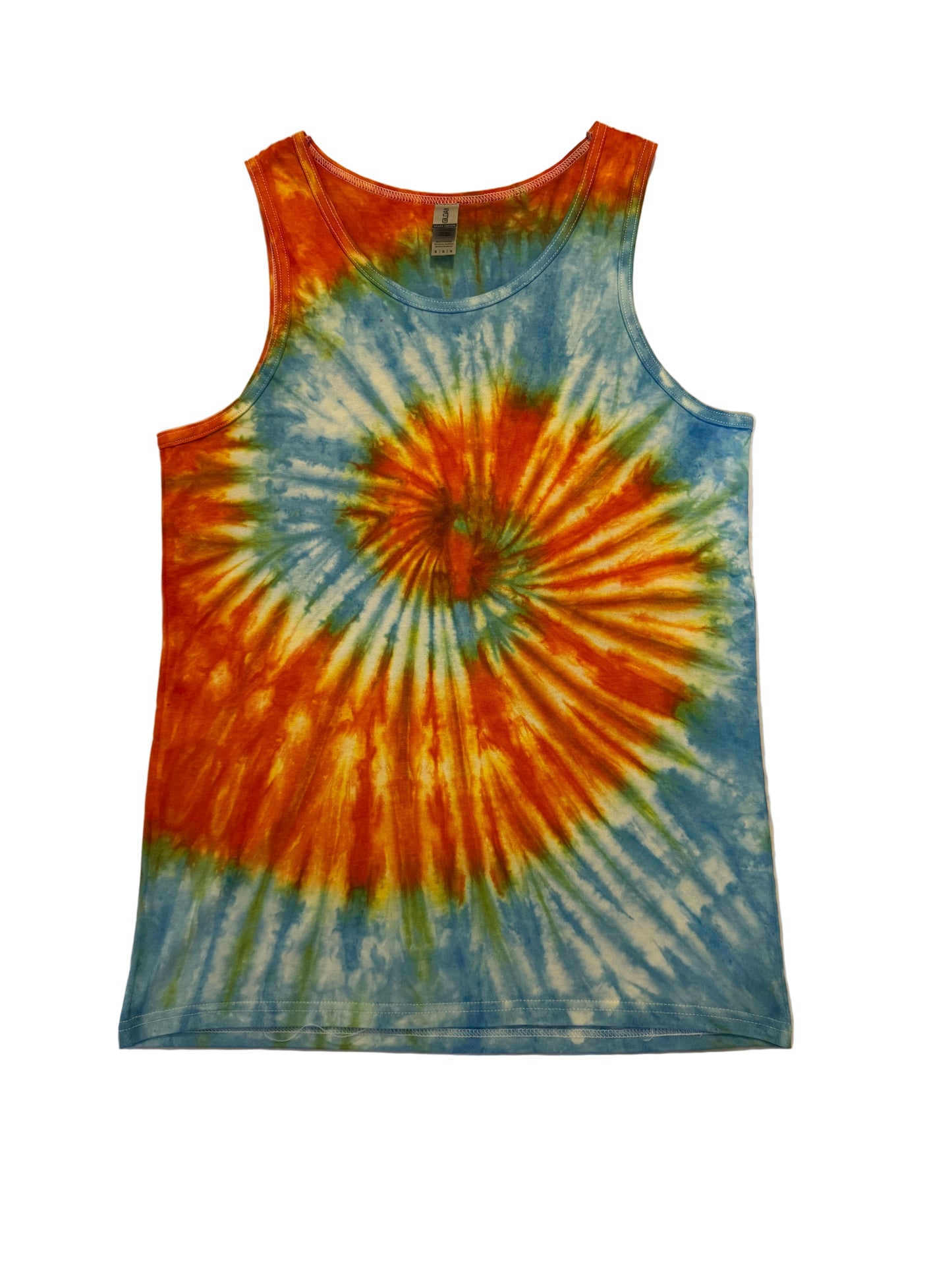 Sky Blue/Pindan Orange Spiral Tie Dye Singlet - Adult